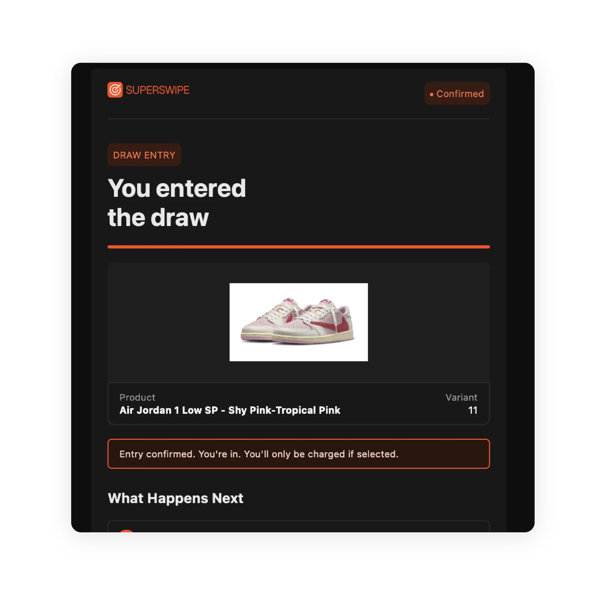 SuperSwipe entry email, You entered the draw