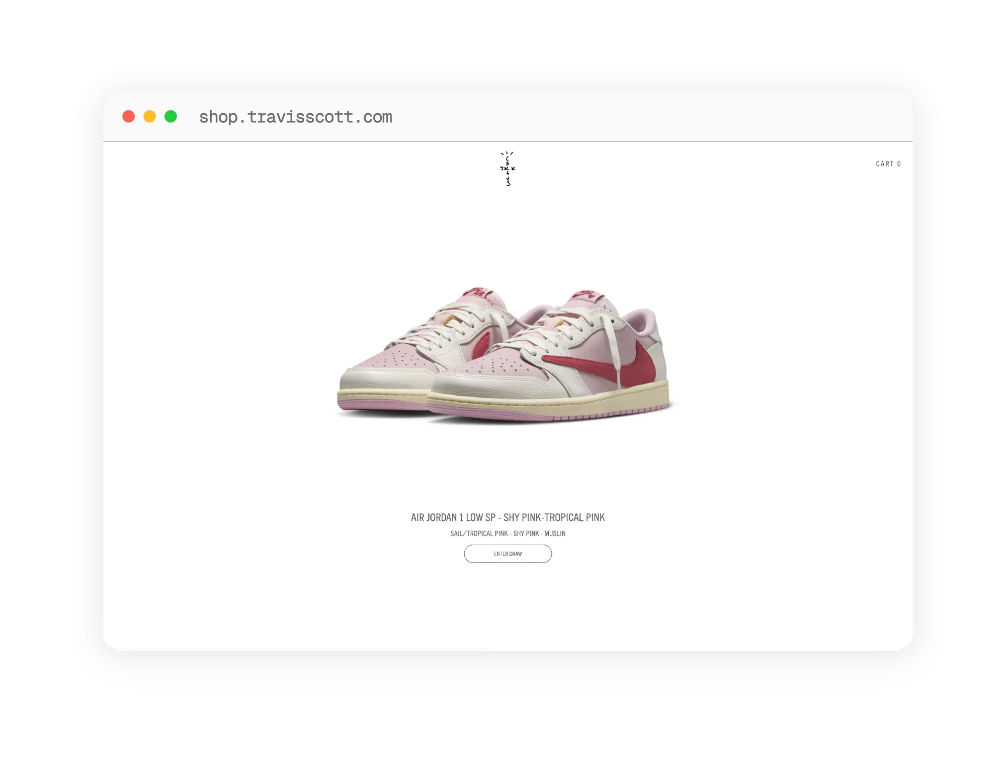 shop.travisscott.com product page, Air Jordan 1 Low SP Shy Pink-Tropical Pink