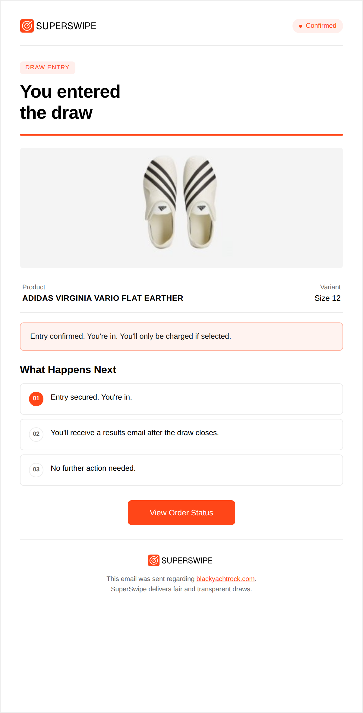 Entry confirmation email