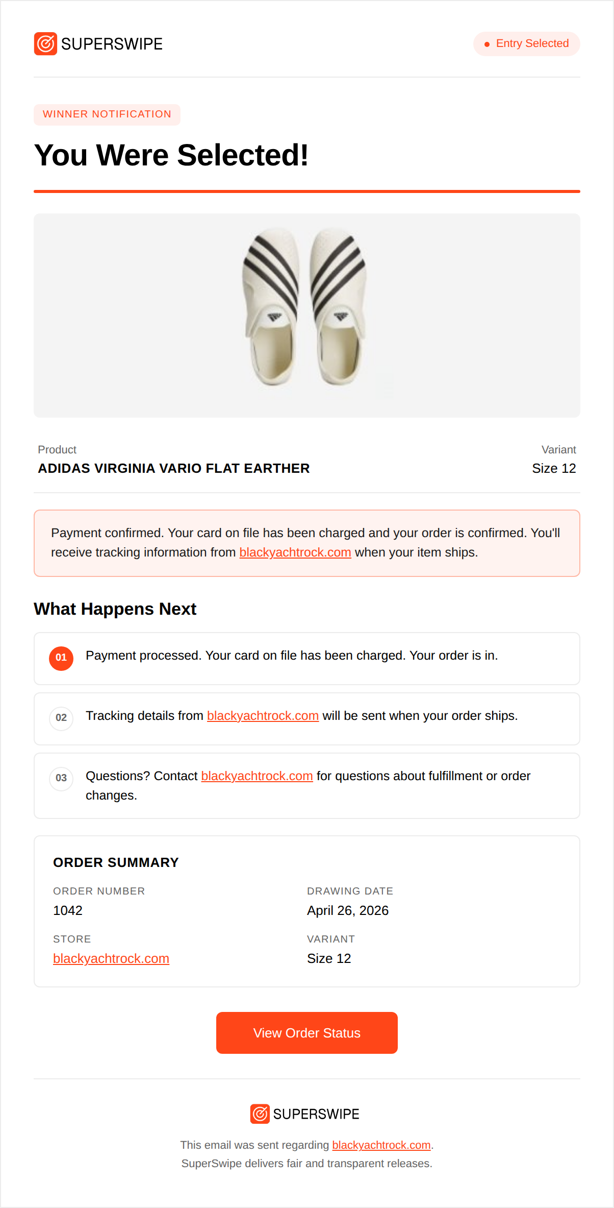 Winner notification email
